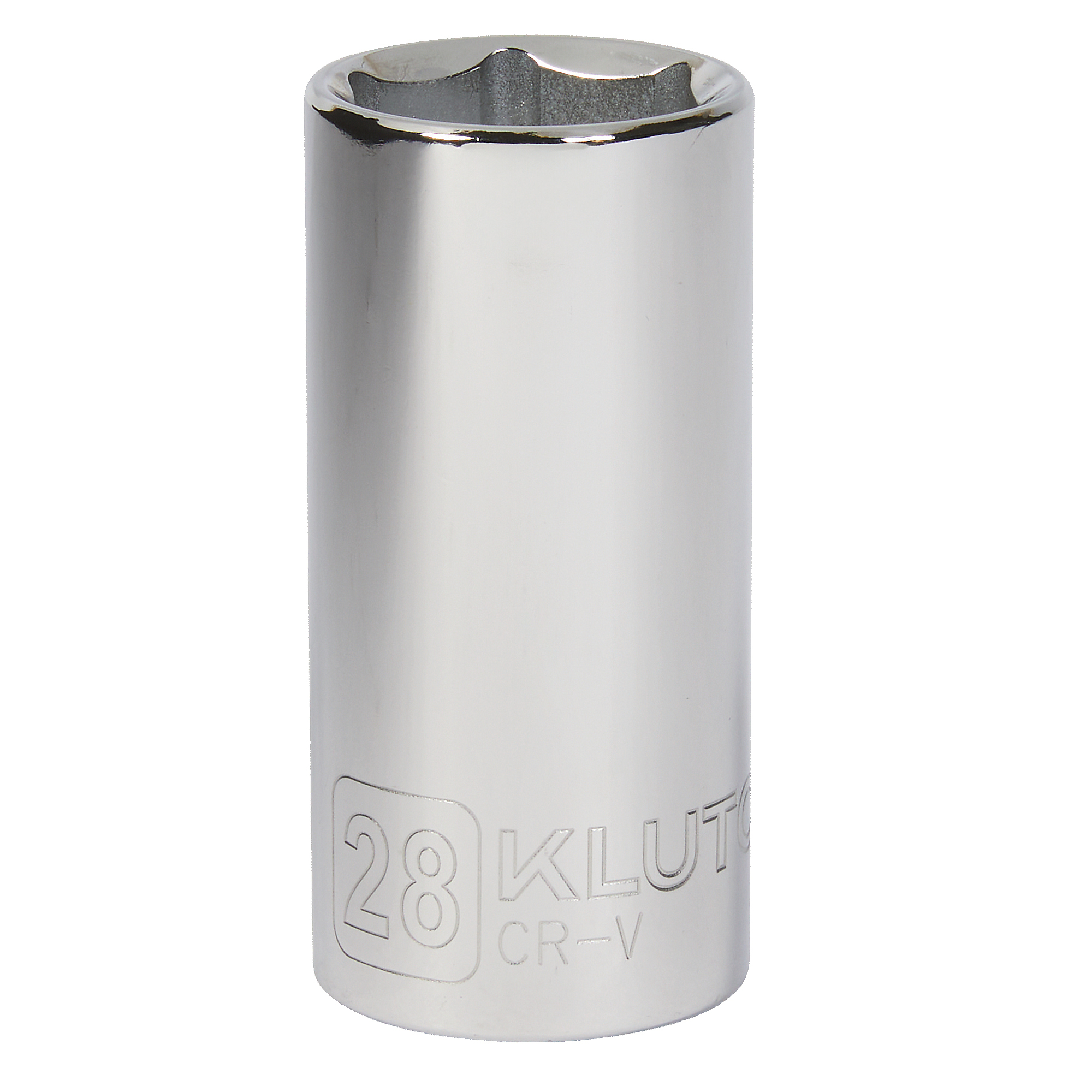 Klutch 1/2in.-Drive Deep Socket, 28mm, Metric, 6-Point, Alloy Steel